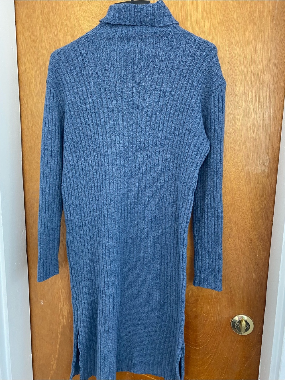 SHEIN Blue Ribbed Turtleneck Long Knit Dress